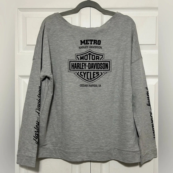 Harley-Davidson® Women's Distressed Elongated B&S Long Sleeve, Gray Size 2X - Picture 5 of 9